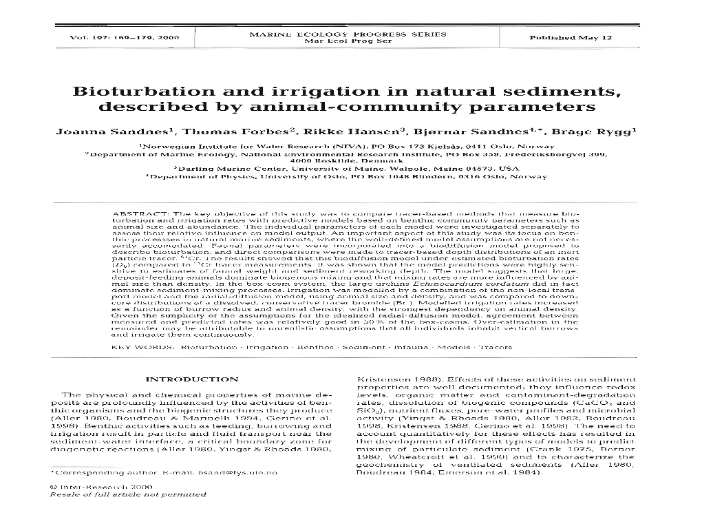 Bioturbation and Irrigation in Natural Sediments, Described by Animal-Community Parameters