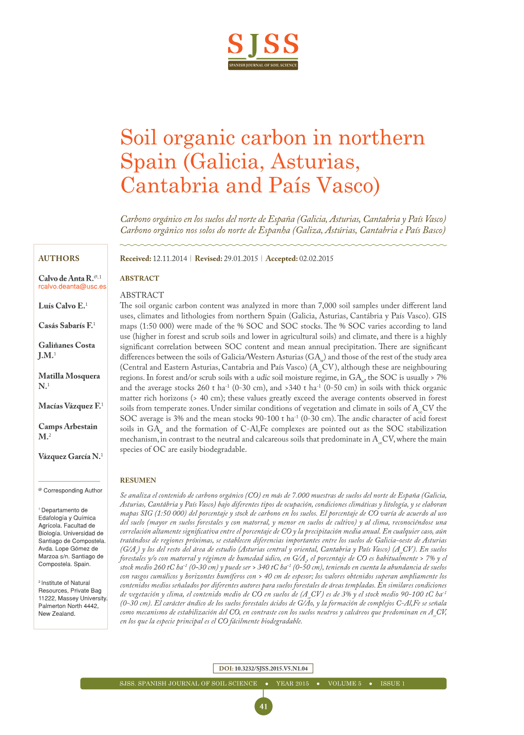 Soil Organic Carbon in Northern Spain (Galicia, Asturias, Cantabria and País Vasco)