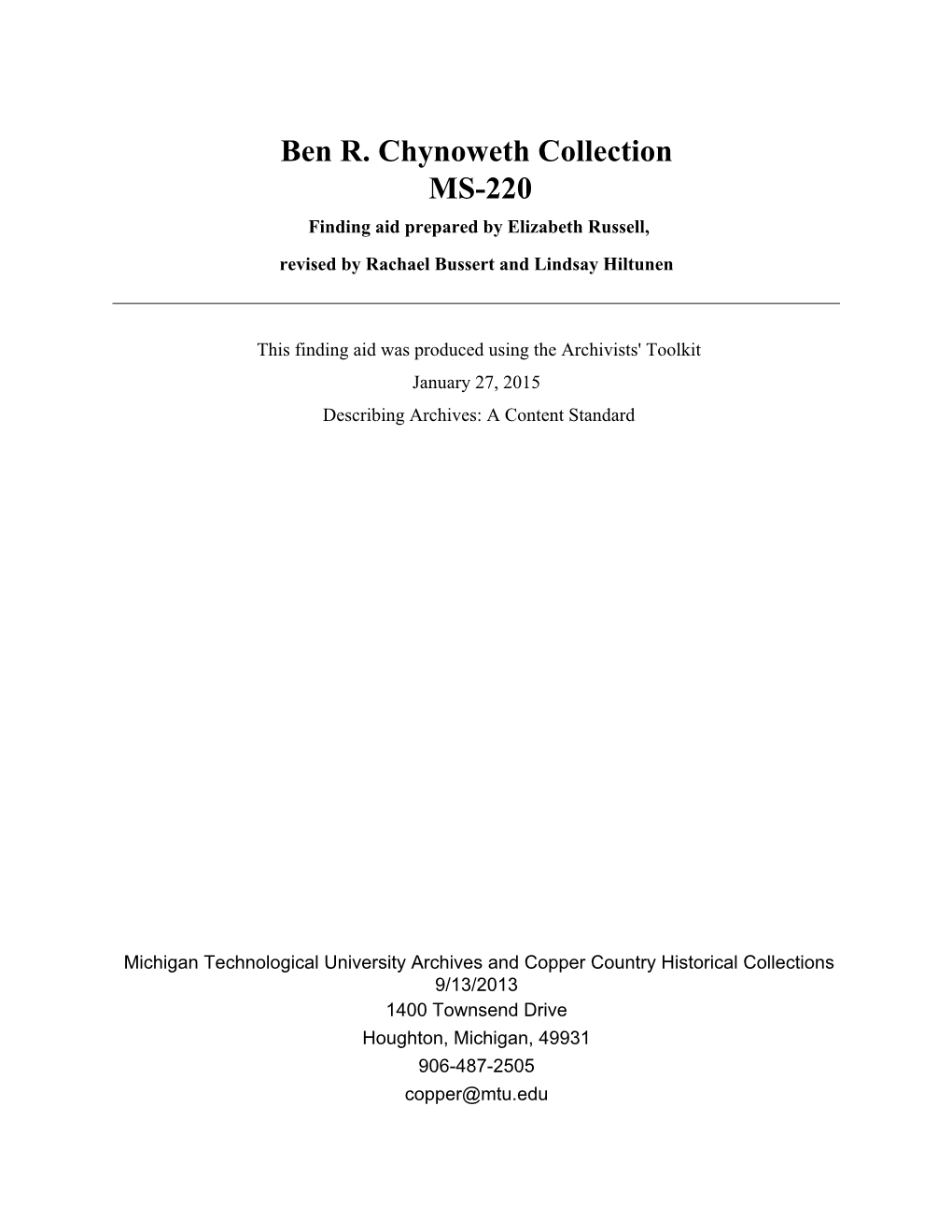 MS-220 Ben R. Chynoweth Collection