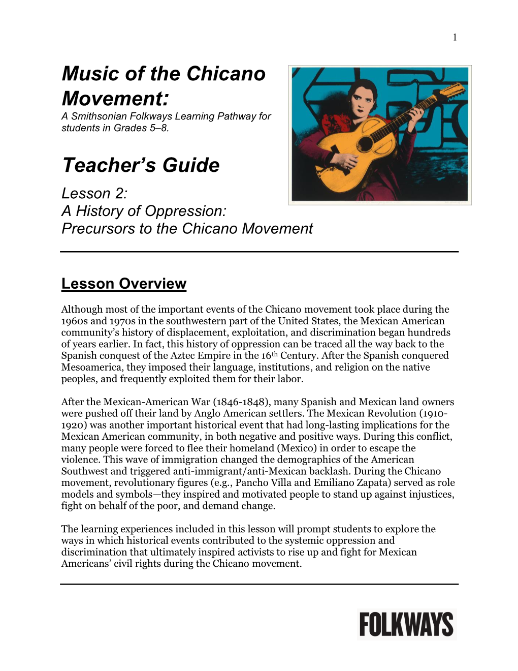 Music of the Chicano Movement: Teacher's Guide