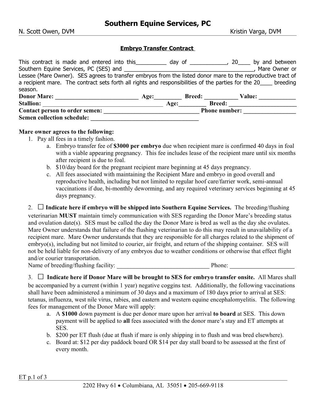 Embryo Transfer Contract