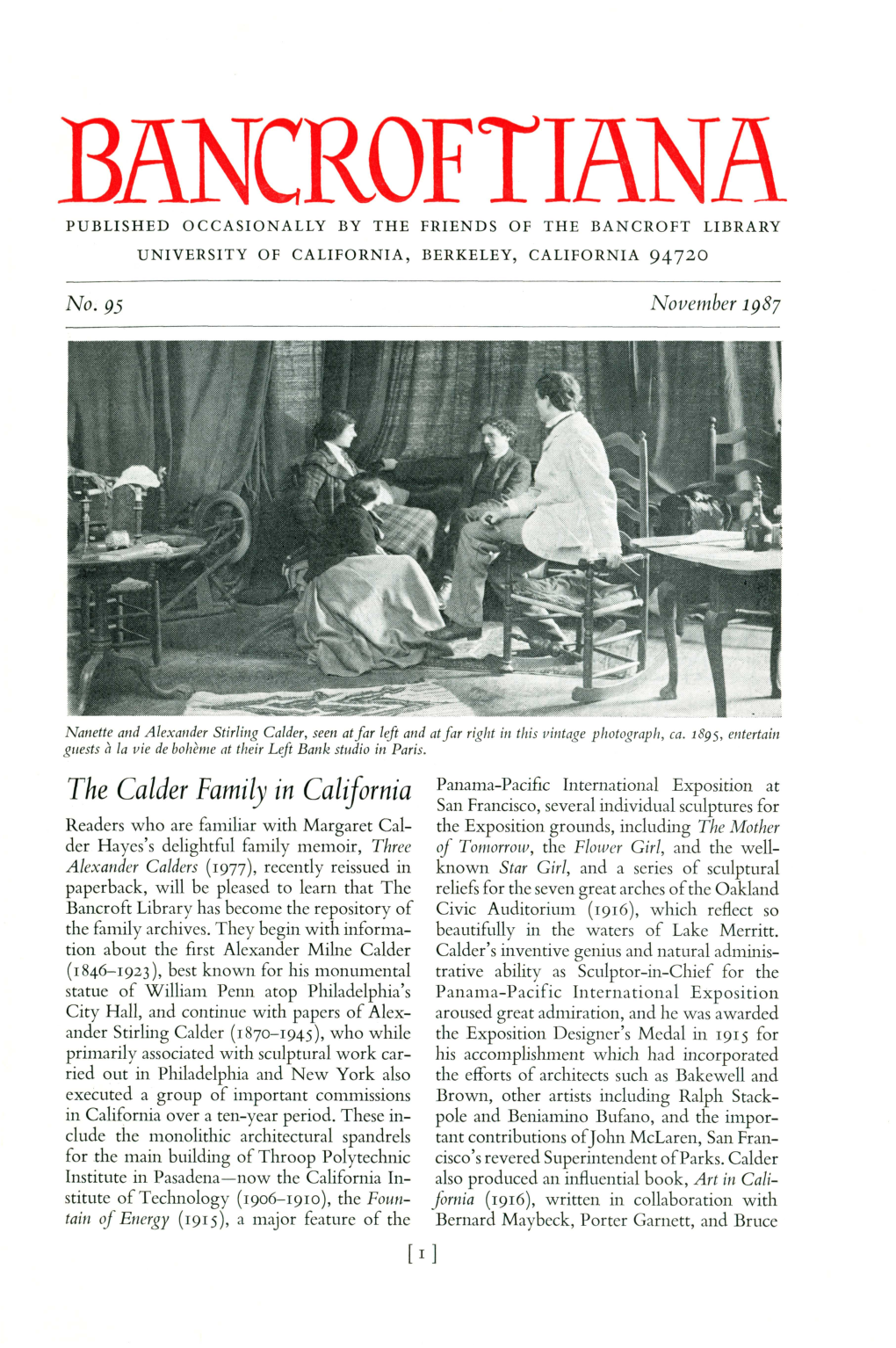 Published Occasionally by the Friends of the Bancroft Library University of California, Berkeley, California 94720