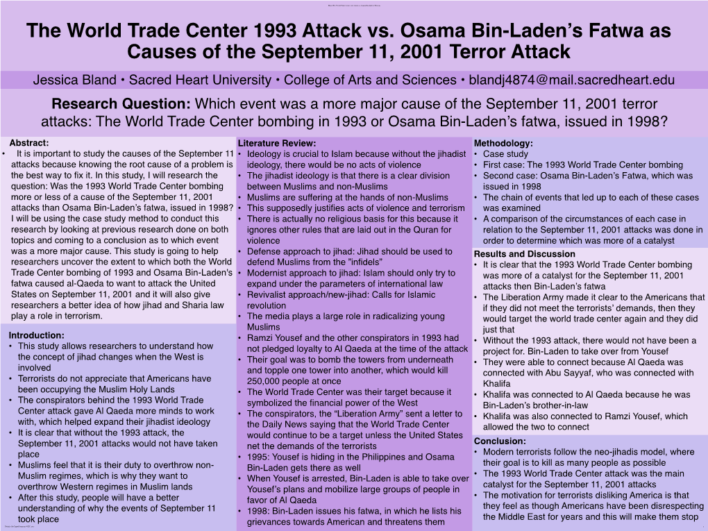 The World Trade Center 1993 Attack Vs. Osama Bin-Laden's Fatwa As