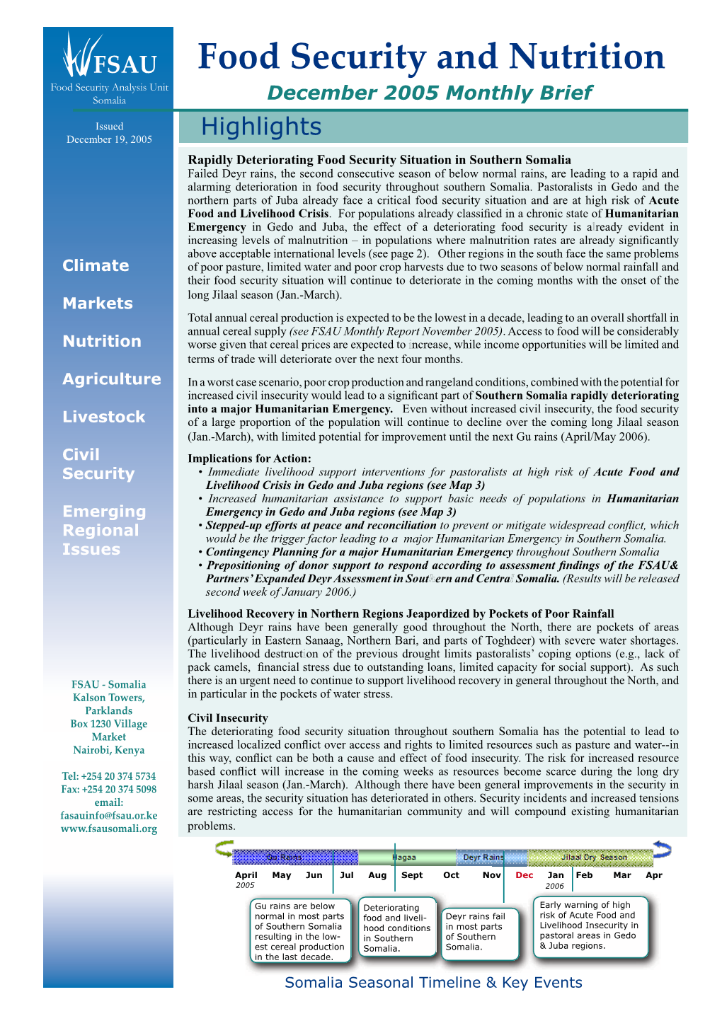 Food Security & Nutrition December 2005 Monthly Brief
