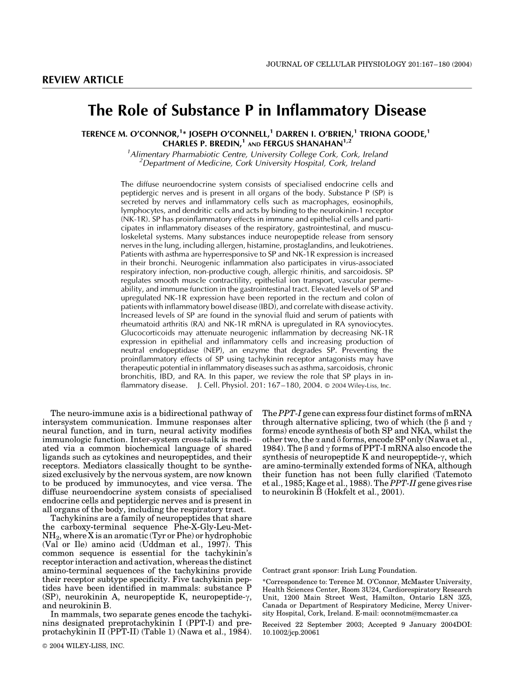 The Role of Substance P in Inflammatory Disease