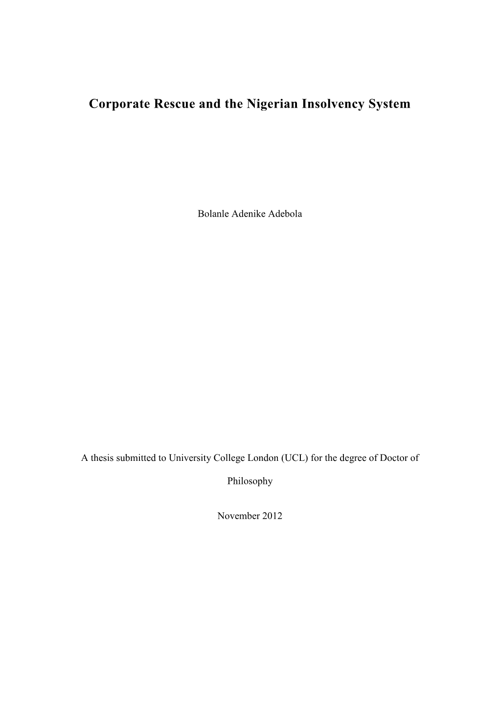 Corporate Rescue and the Nigerian Insolvency System