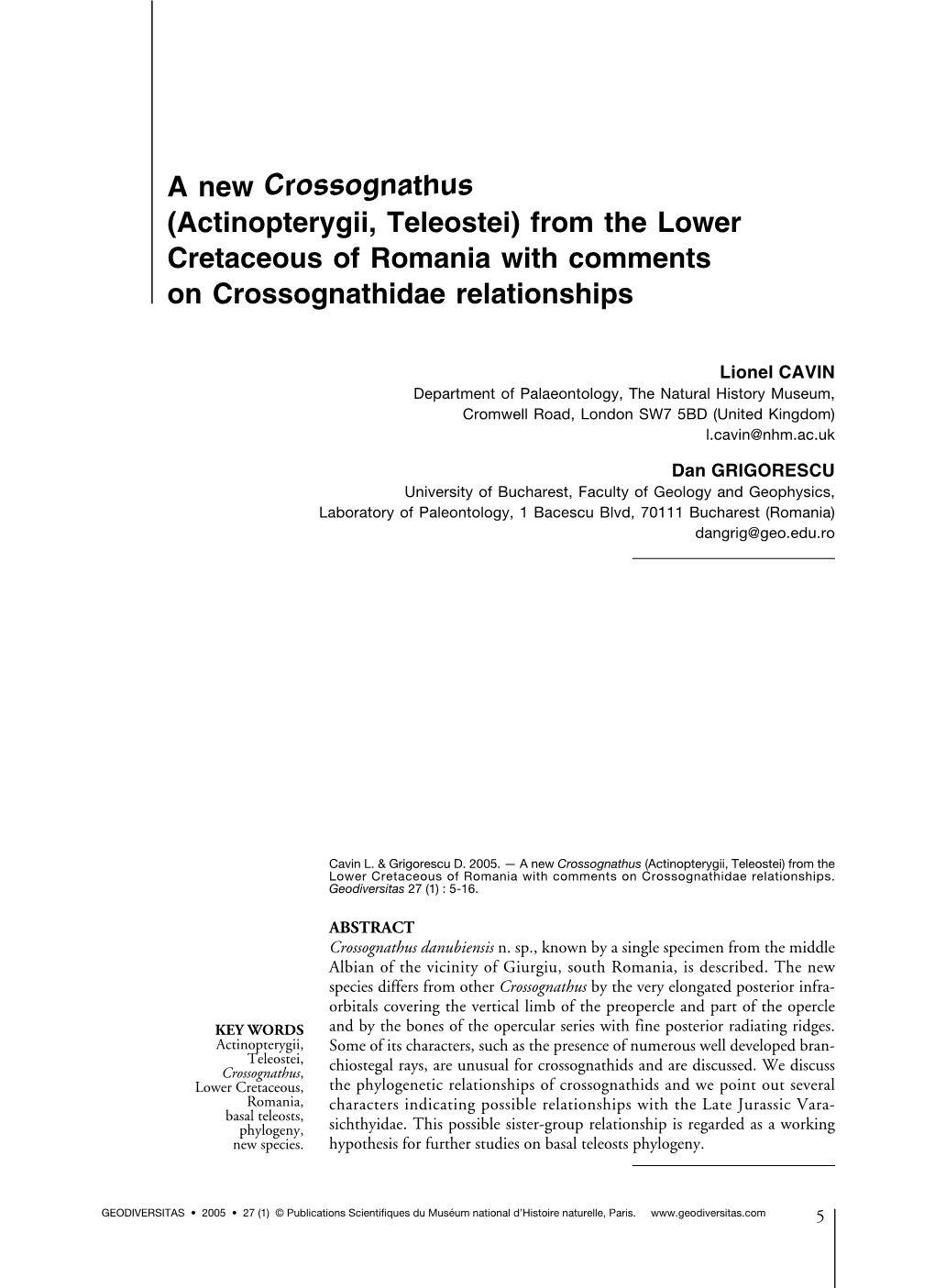 Actinopterygii, Teleostei) from the Lower Cretaceous of Romania with Comments on Crossognathidae Relationships