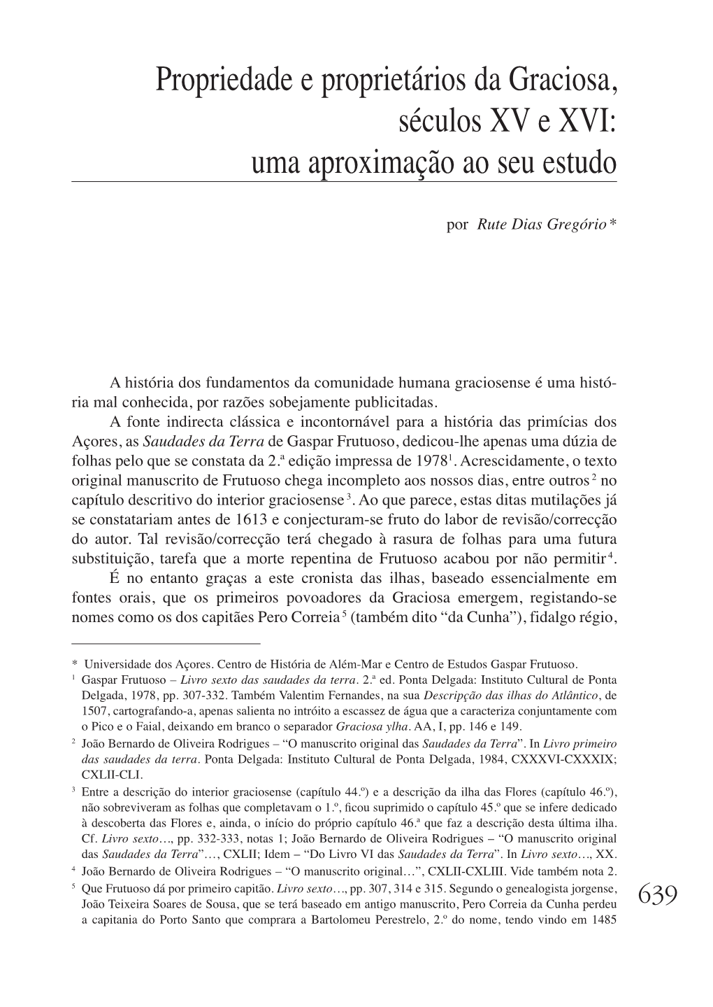 Propriedade E Proprietários Da Graciosa, Séculos XV E XVI: Uma Aproximação Ao Seu Estudo