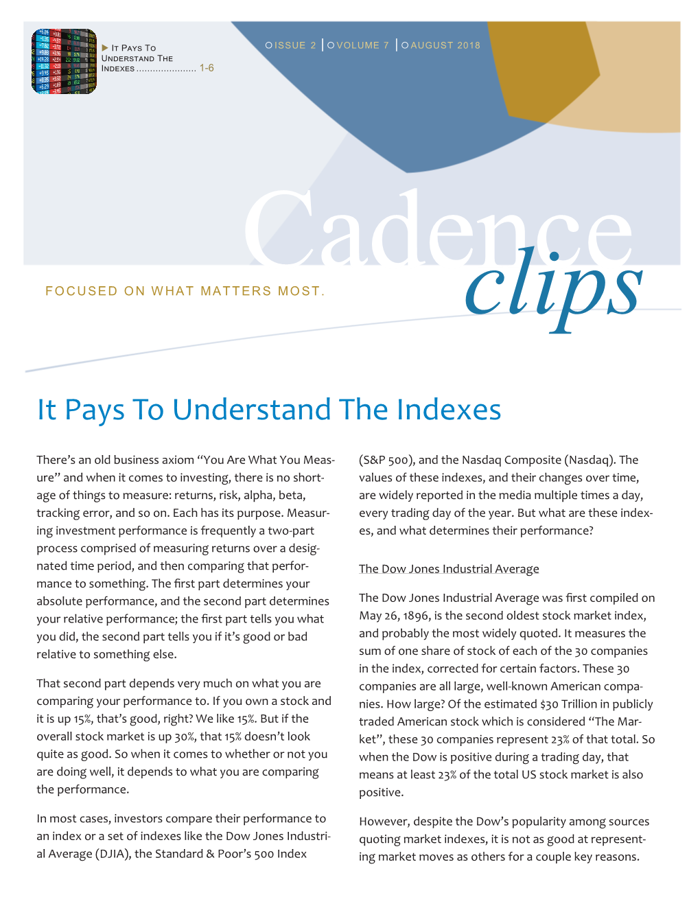 Cadence Clips – August 2018: It Pays to Understand the Indexes