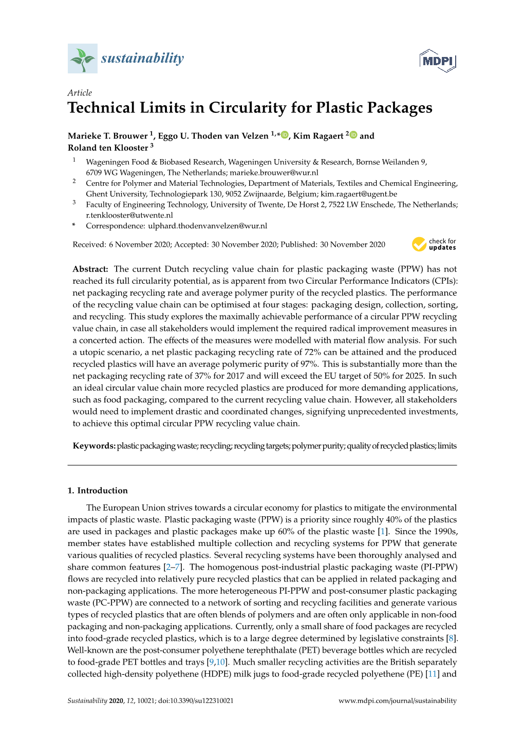 Technical Limits in Circularity for Plastic Packages