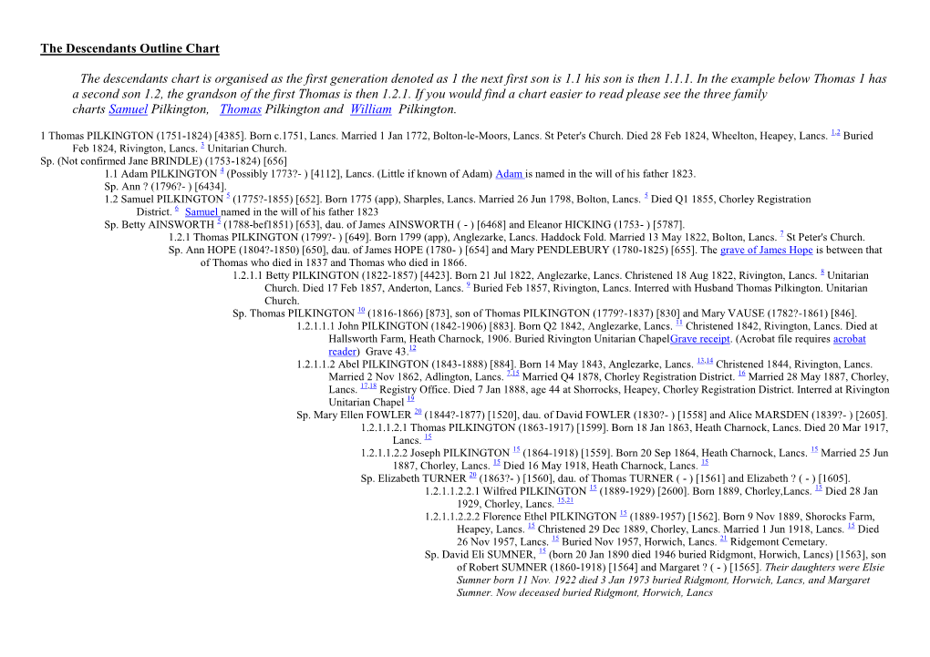 The Descendants Outline Chart the Descendants Chart Is Organised As