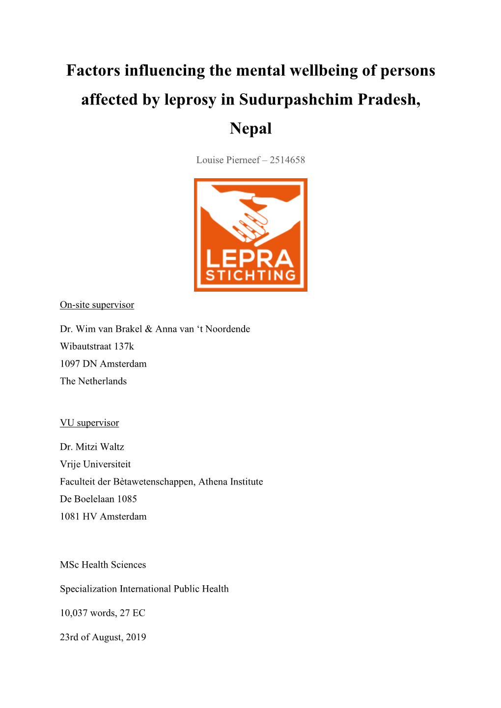 Factors Influencing the Mental Wellbeing of Persons Affected by Leprosy in Sudurpashchim Pradesh, Nepal