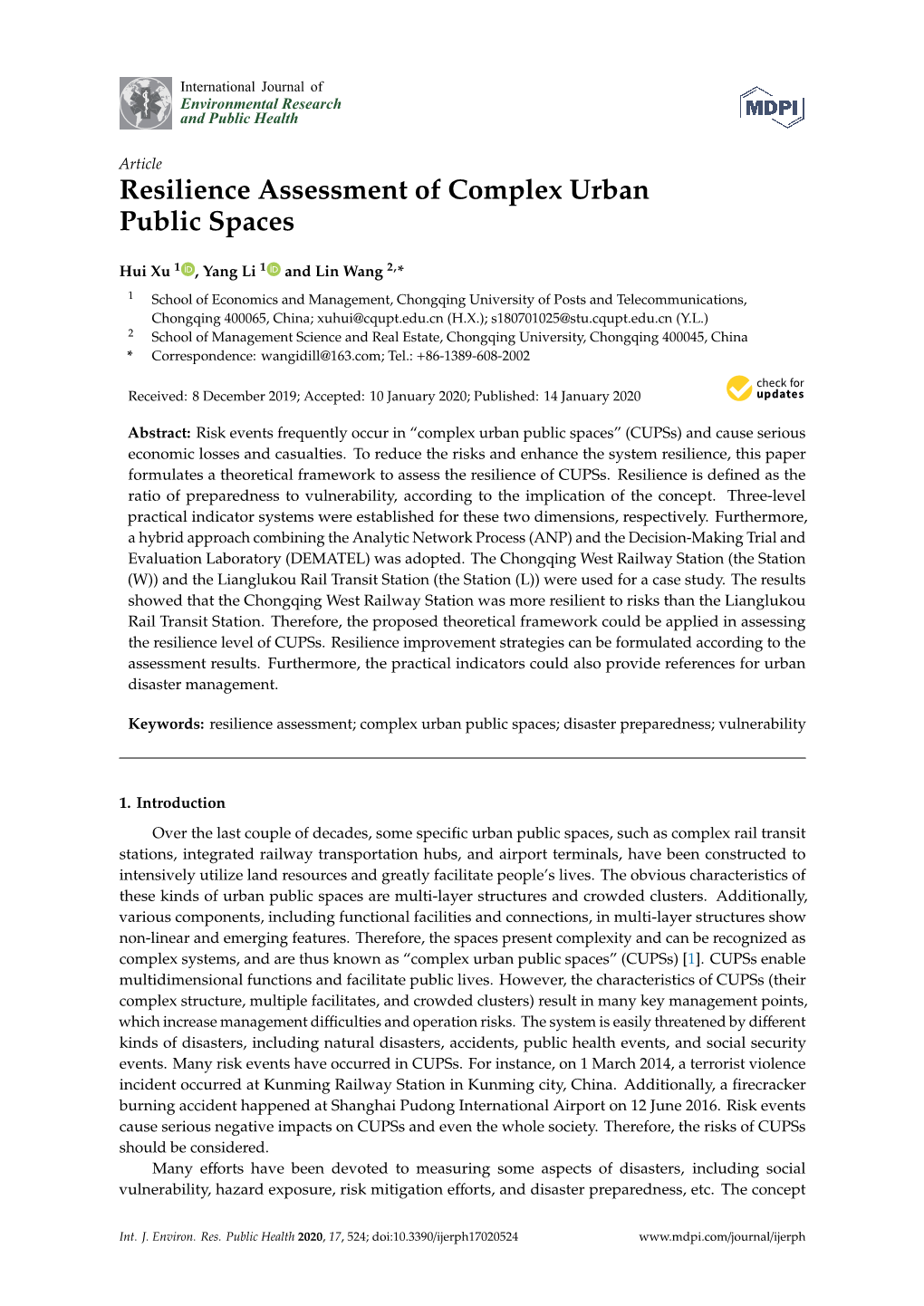 Resilience Assessment of Complex Urban Public Spaces