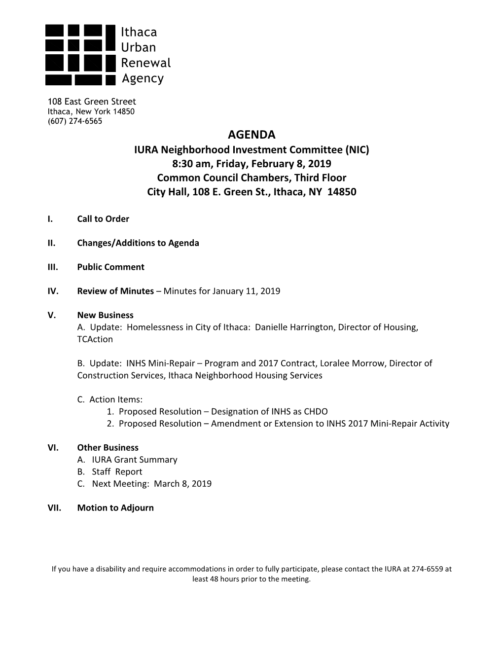 AGENDA Ithaca Urban Renewal Agency