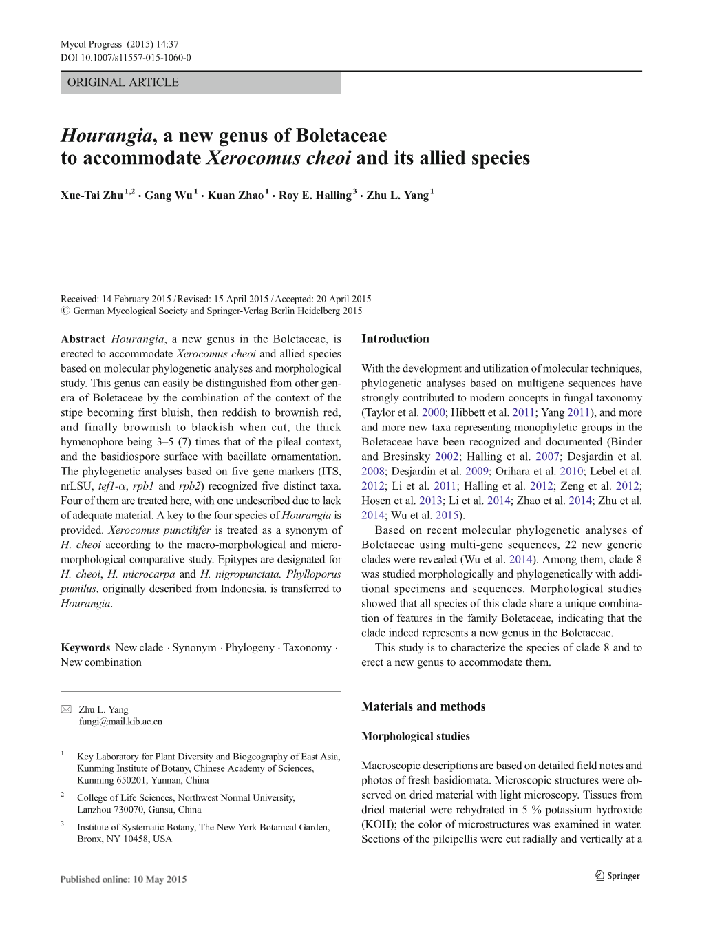 Hourangia, a New Genus of Boletaceae to Accommodate Xerocomus Cheoi and Its Allied Species