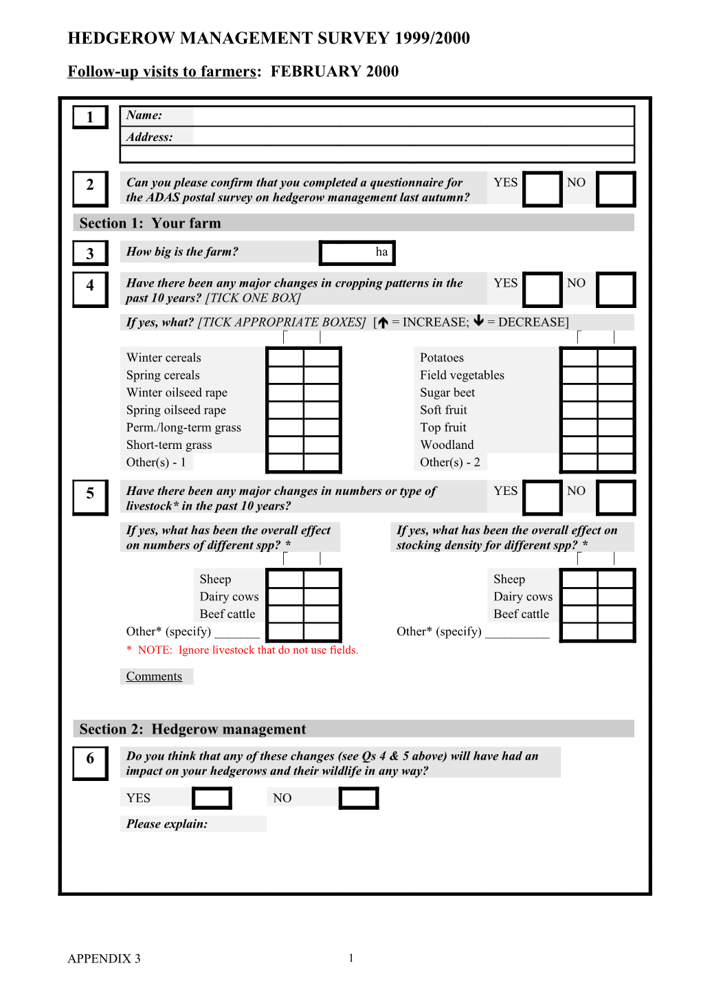 Hedgerow Management Survey 1999