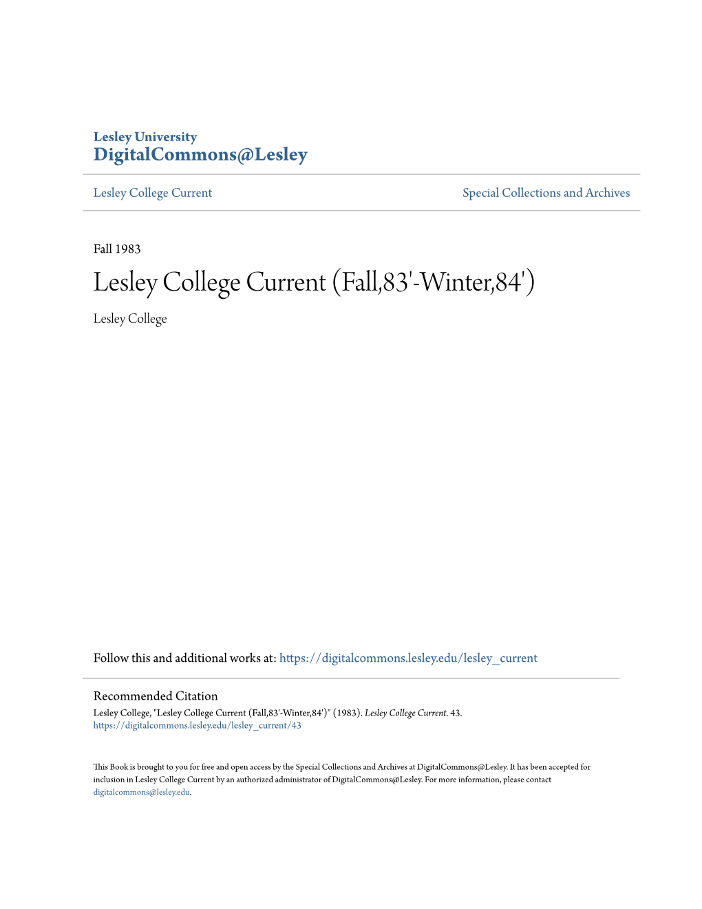 Lesley College Current Special Collections and Archives
