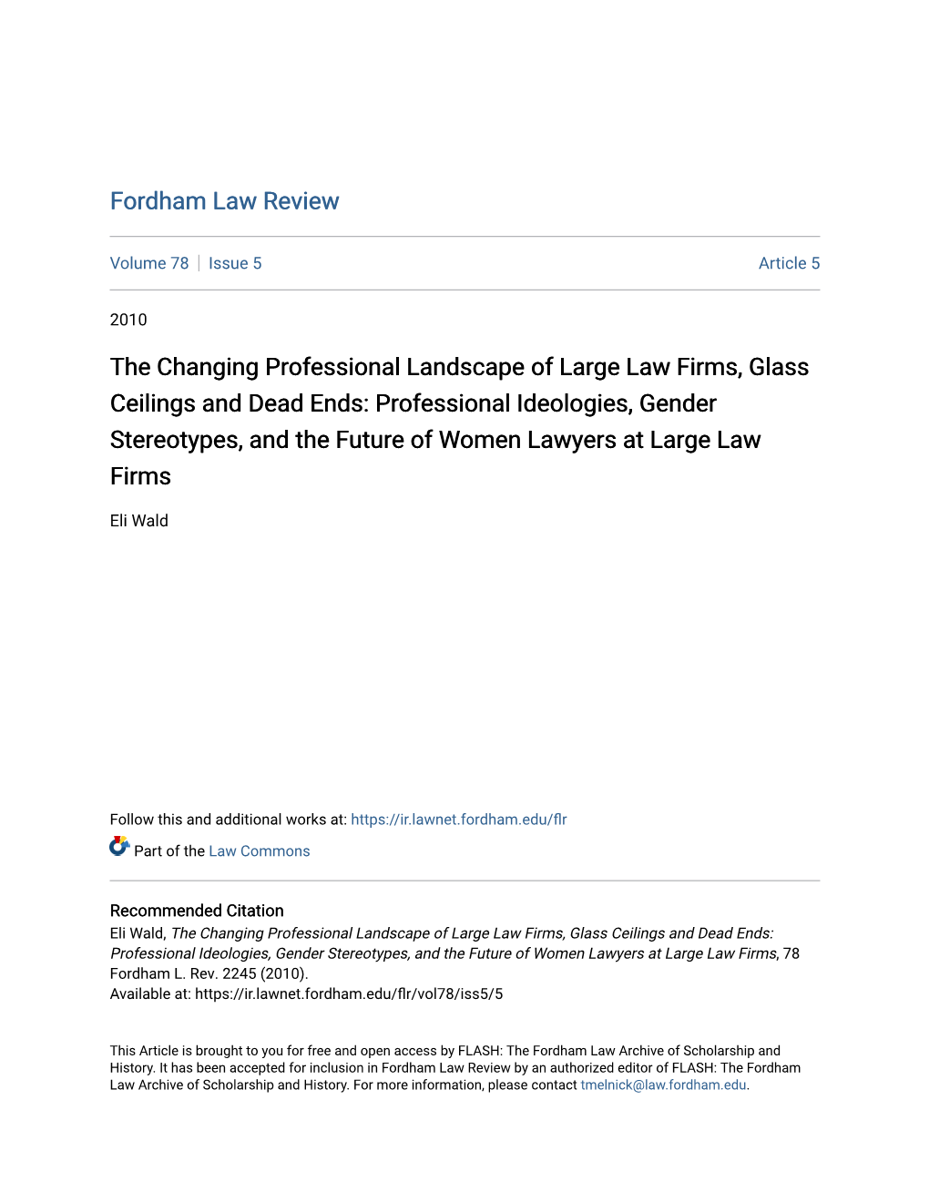 The Changing Professional Landscape of Large Law Firms