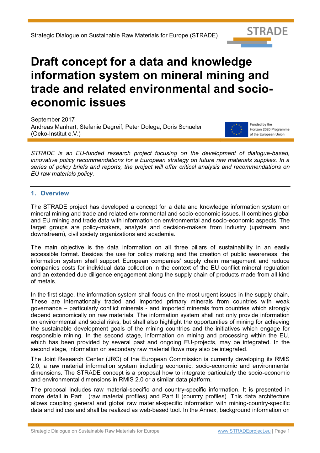 Draft Concept for a Data and Knowledge Information System on Mineral Mining and Trade and Related Environmental and Socio- Economic Issues