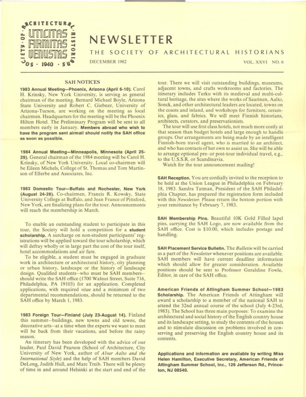 Newsletter the Society of Architectural Historians