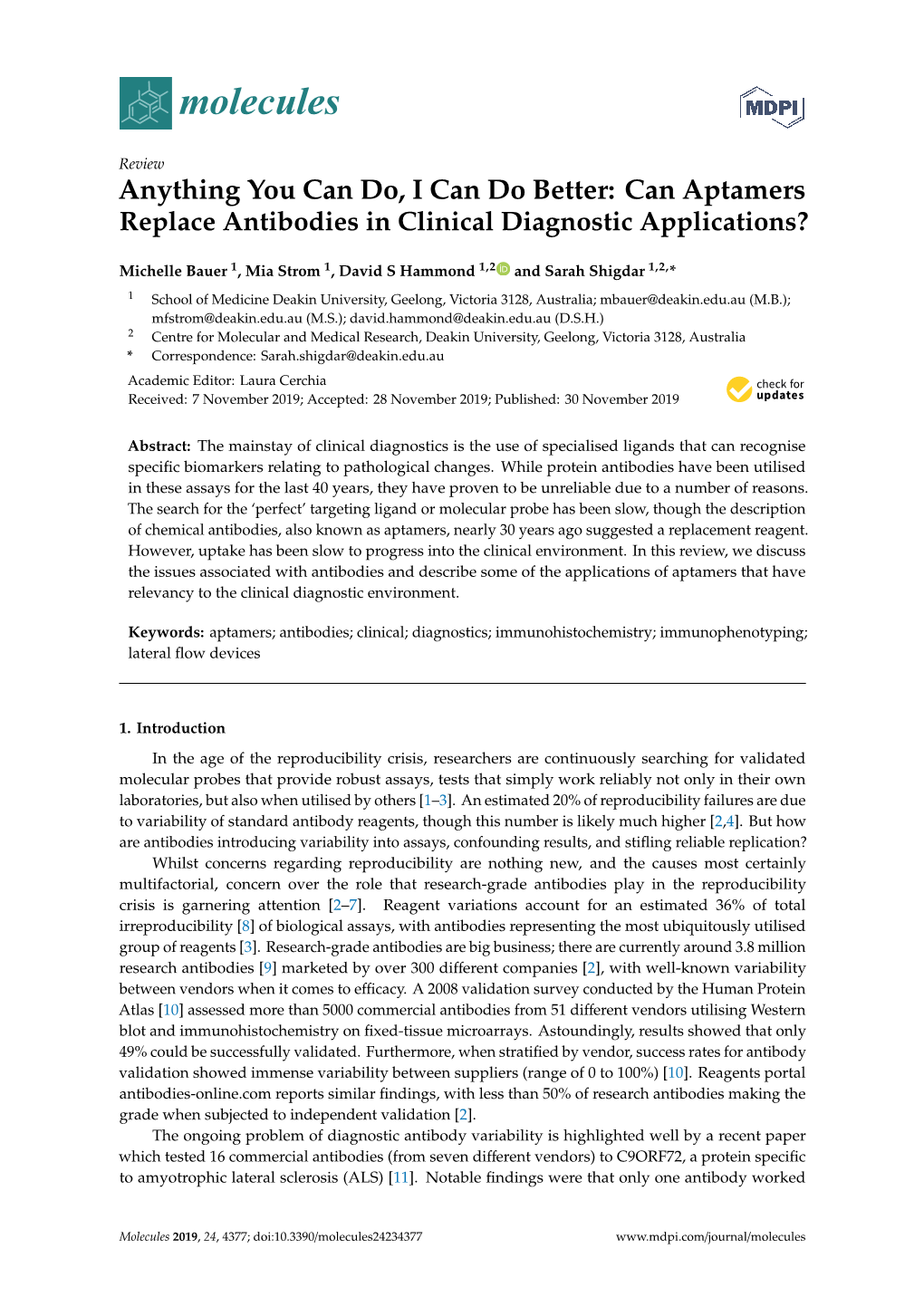 Can Aptamers [0.96]Replace Antibodies in Clinical Diagnostic