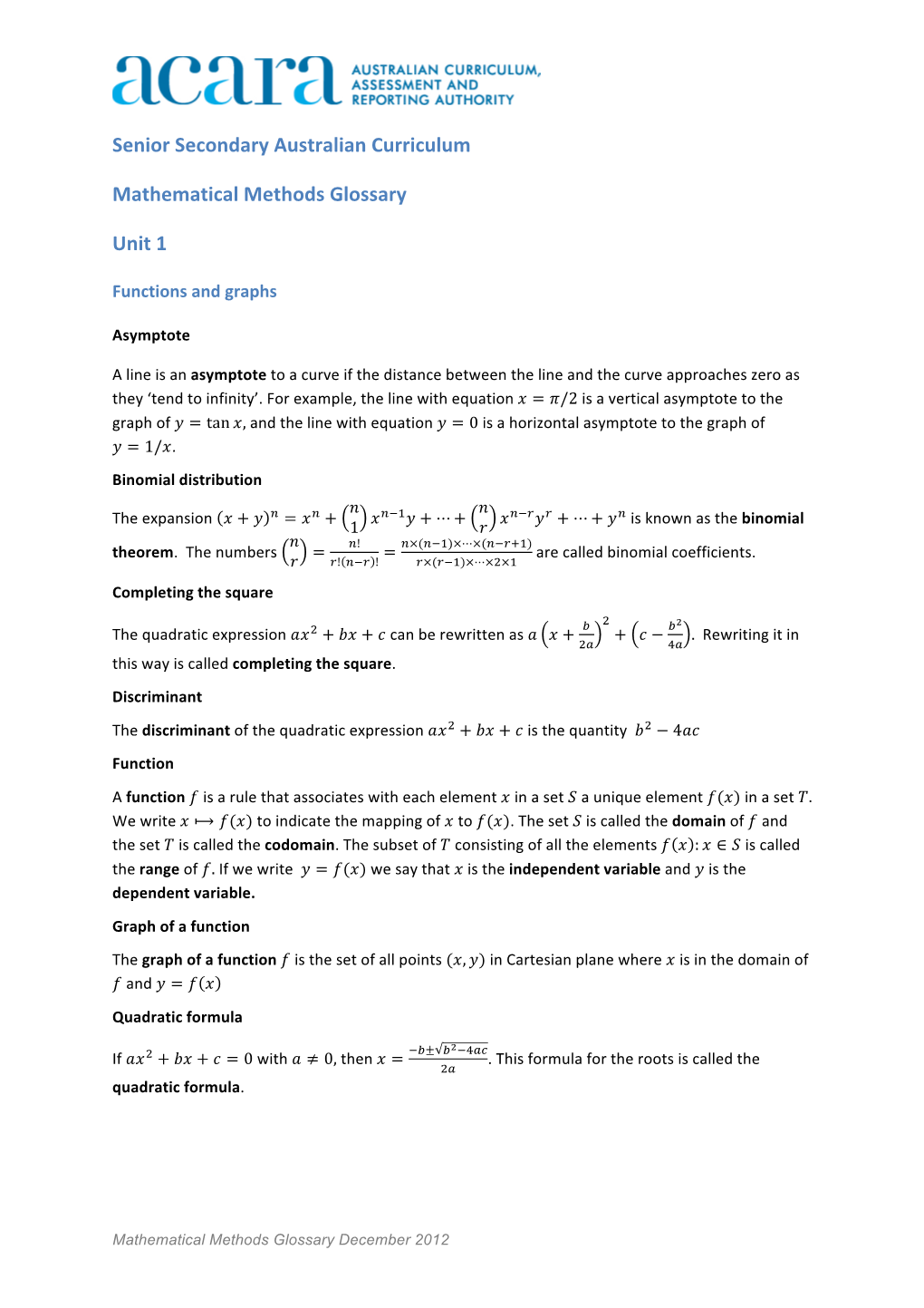 Mathematical Methods Glossary 101212