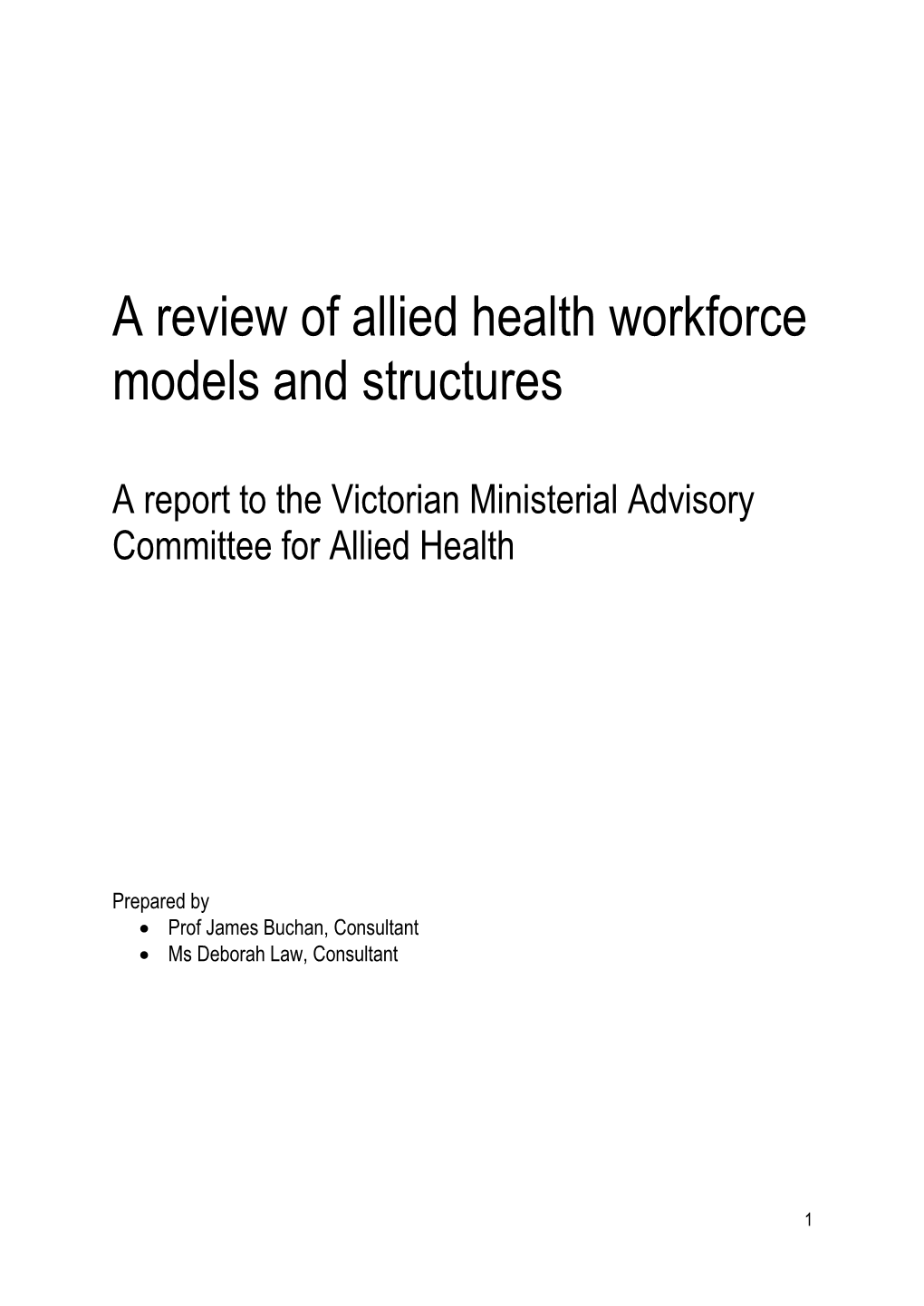A Review of Allied Health Workforce Models and Structures