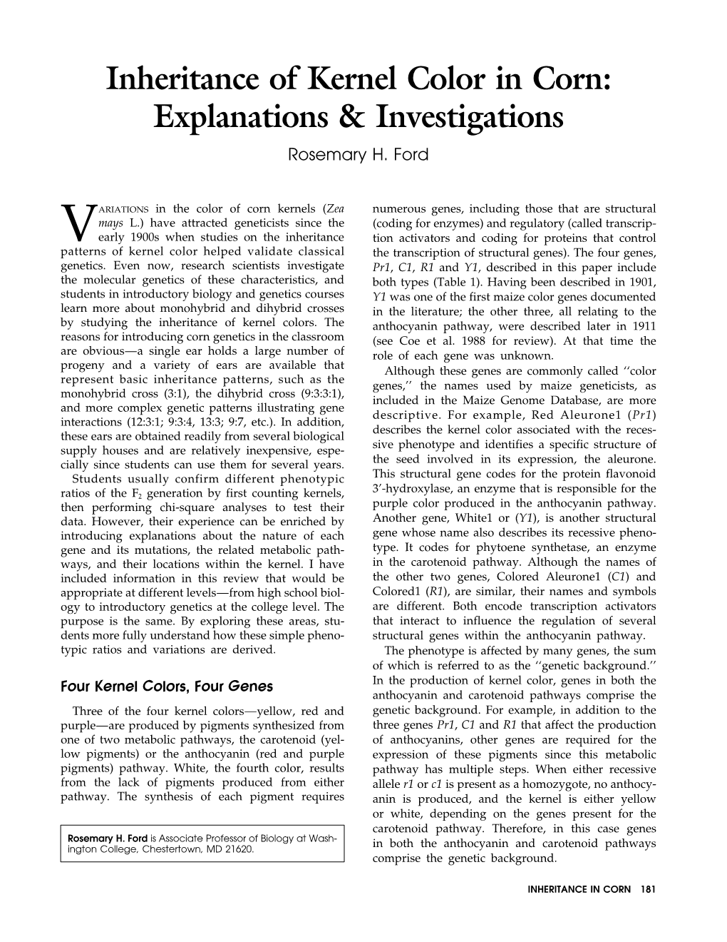 Inheritance of Kernel Color in Corn: Explanations & Investigations