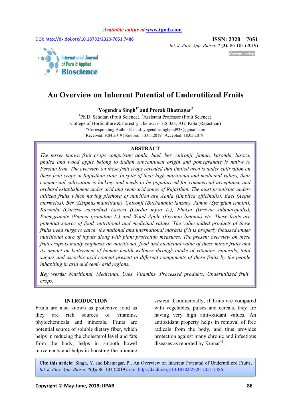 An Overview on Inherent Potential of Underutilized Fruits