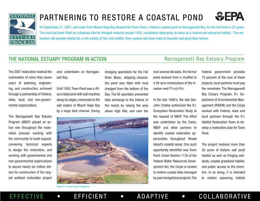 Partnering to Restore a Coastal Pond, Narragansett Bay Estuary Program