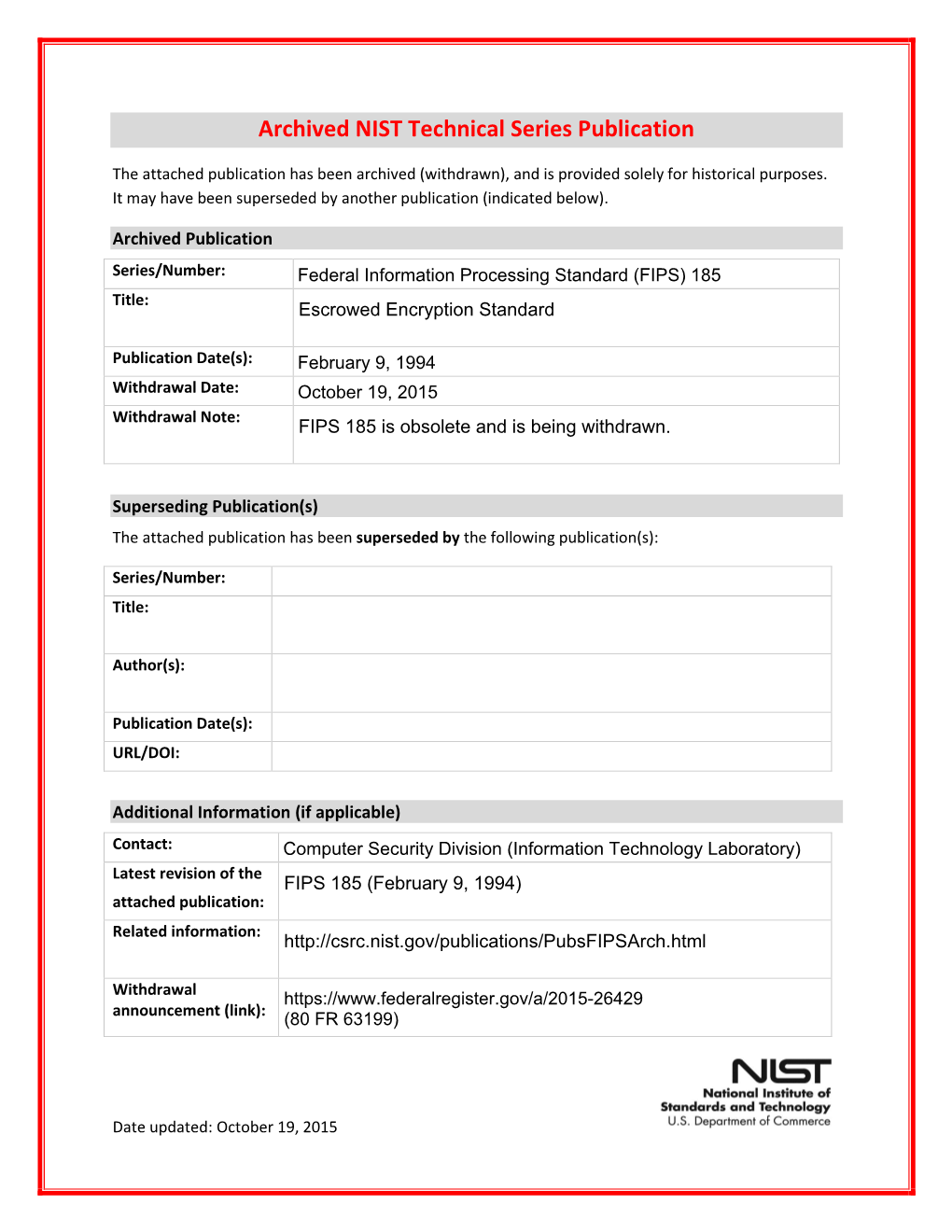 FIPS 185, Escrowed Encryption Standard