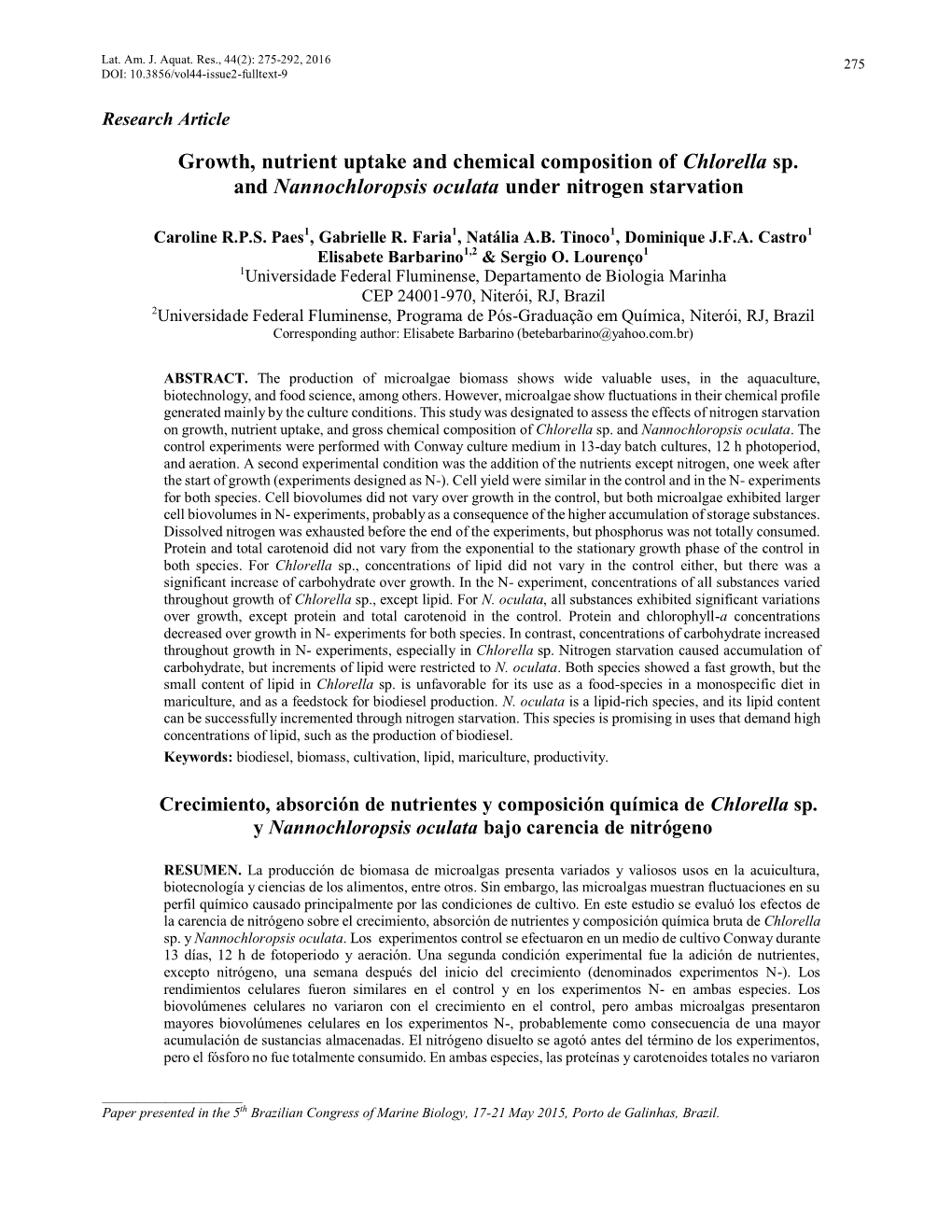 Growth, Nutrient Uptake and Chemical Composition of Chlorella Sp. and Nannochloropsis Oculata Under Nitrogen Starvation