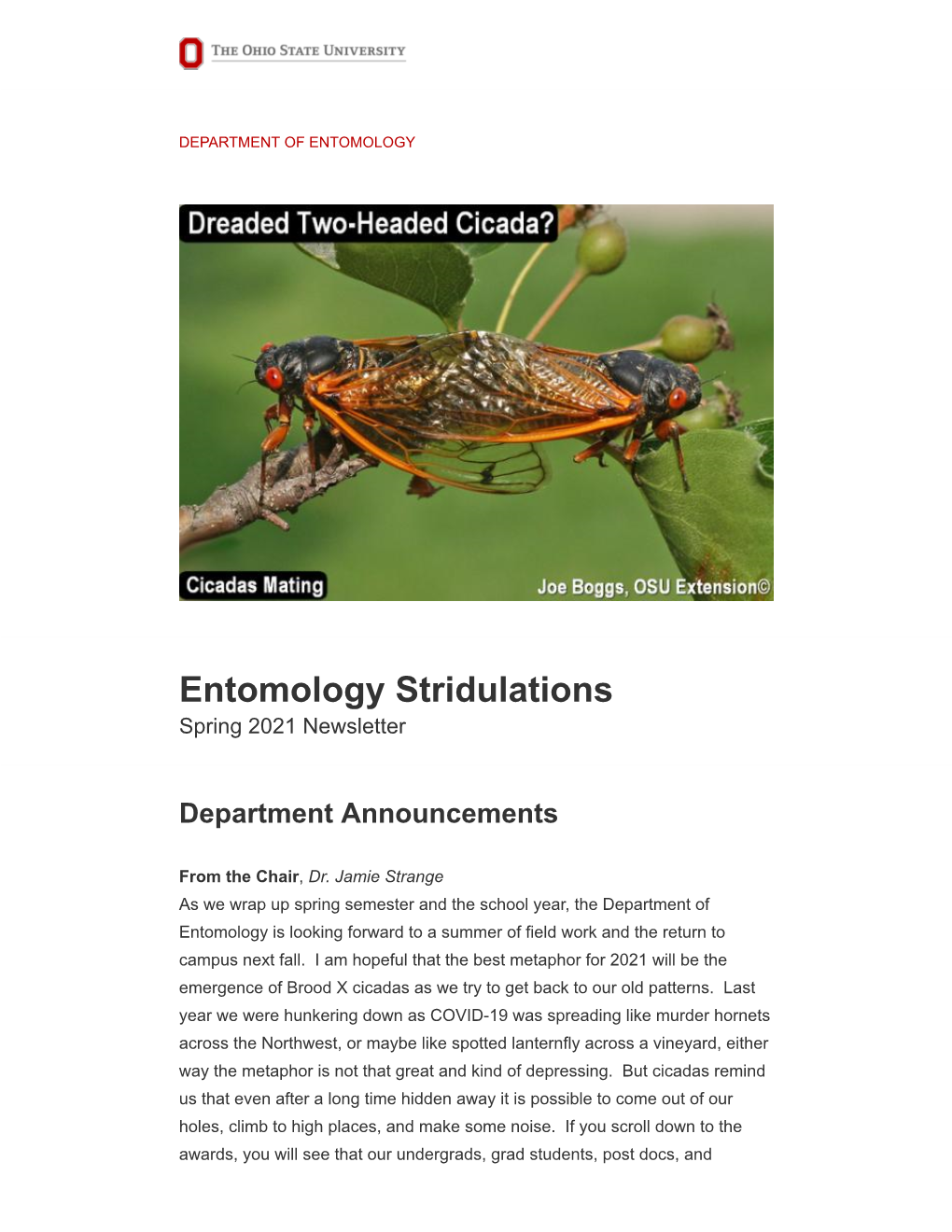 Entomology Stridulations Spring 2021 Newsletter