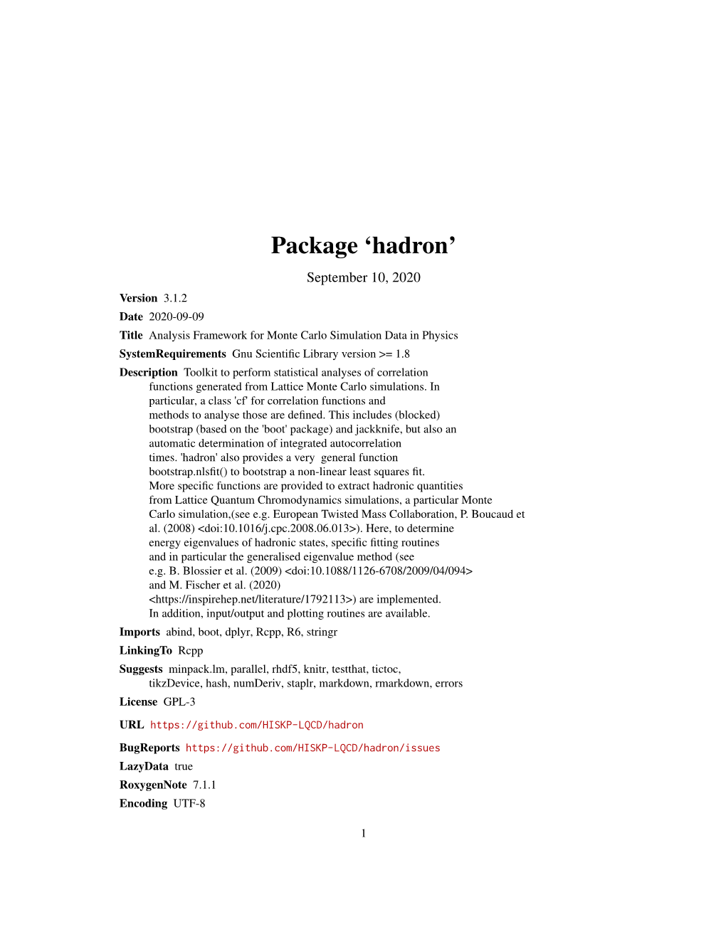 Package 'Hadron'