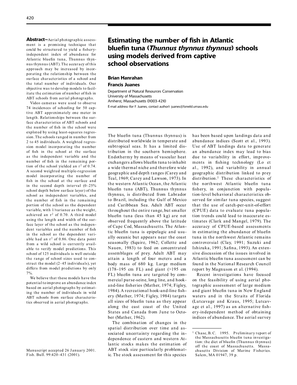 Estimating the Number of Fish in Atlantic Bluefin Tuna (Thunnus