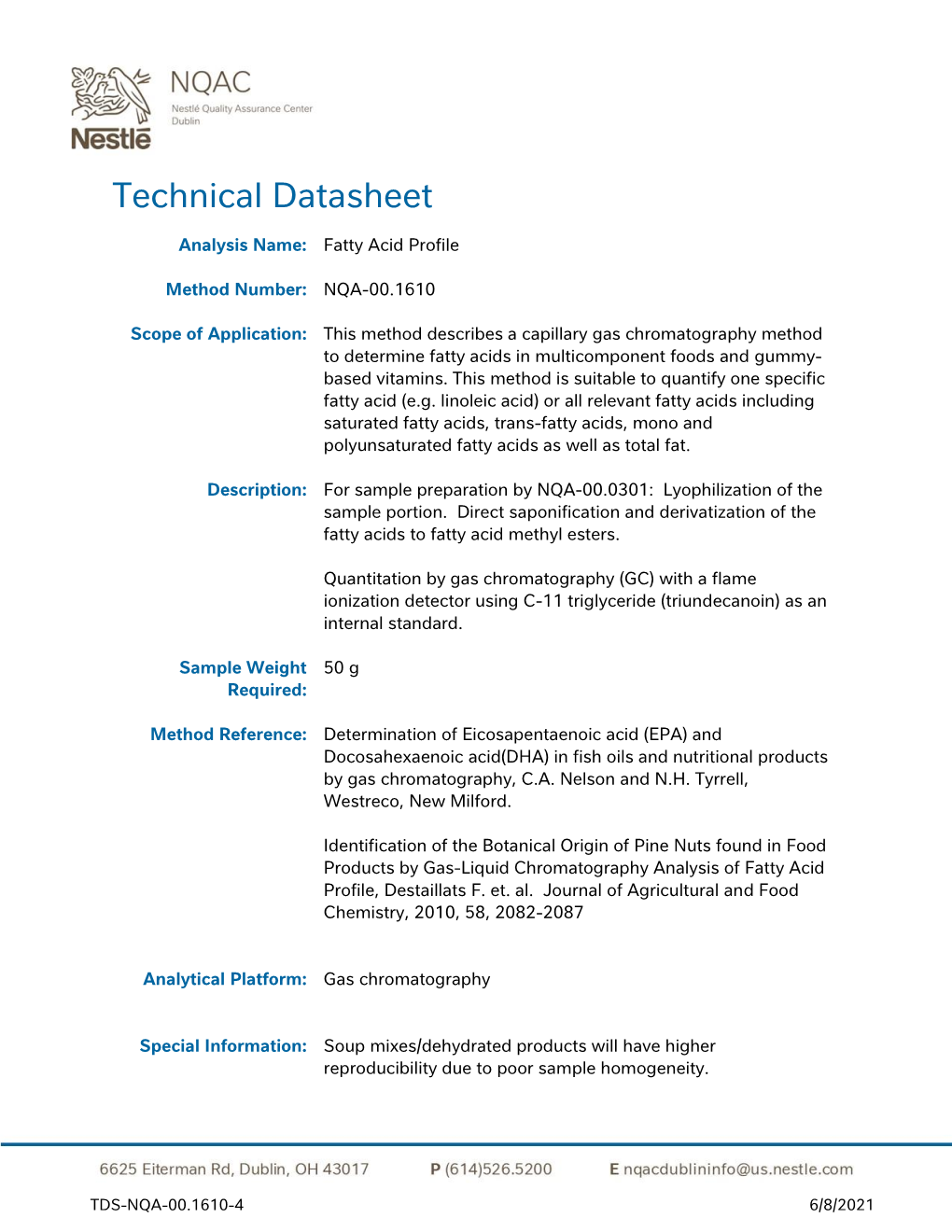 NQA-00.1610 – Fatty Acid Profile