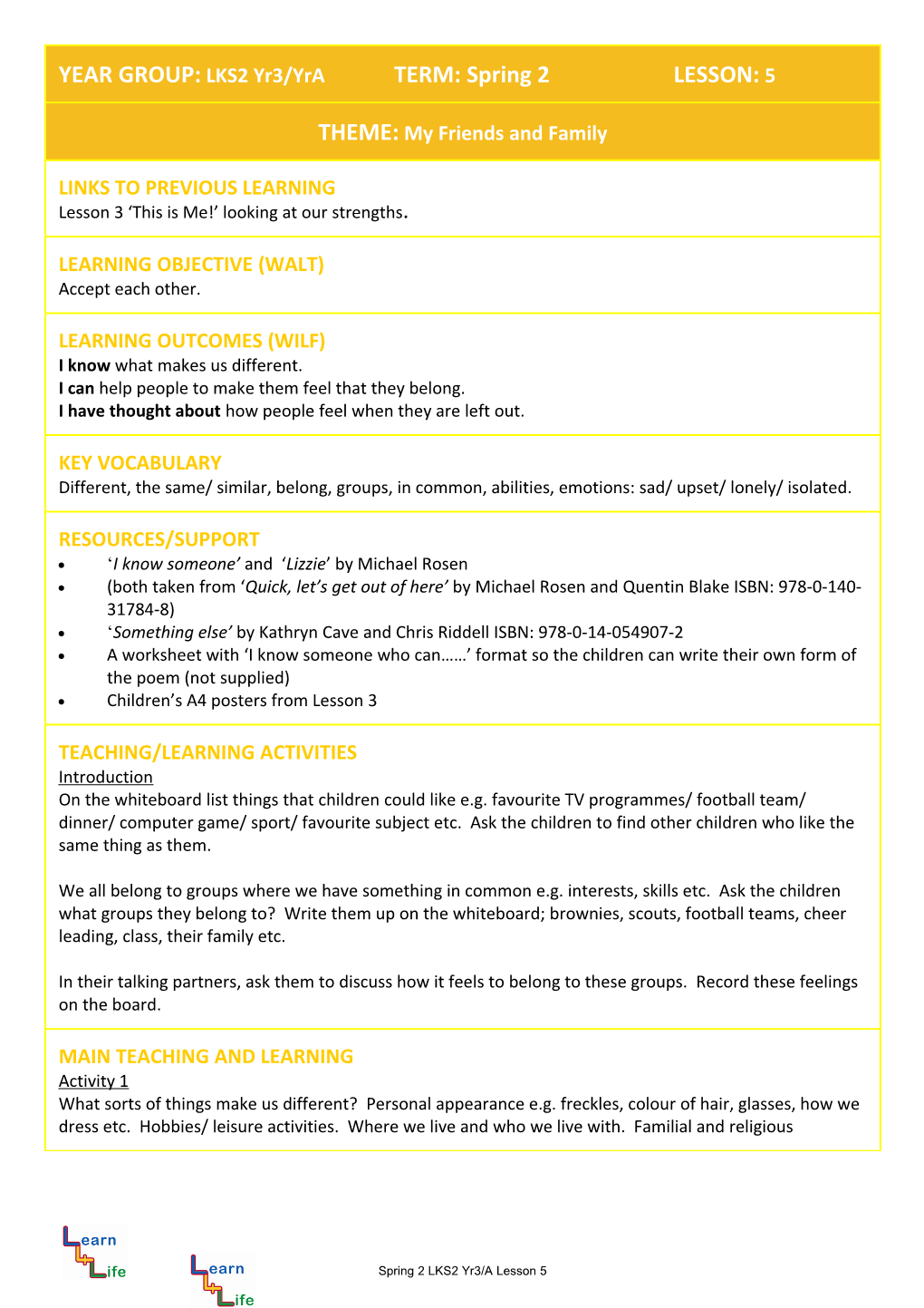 YEAR GROUP: LKS2 TERM: Autumn LESSON: 1 s3