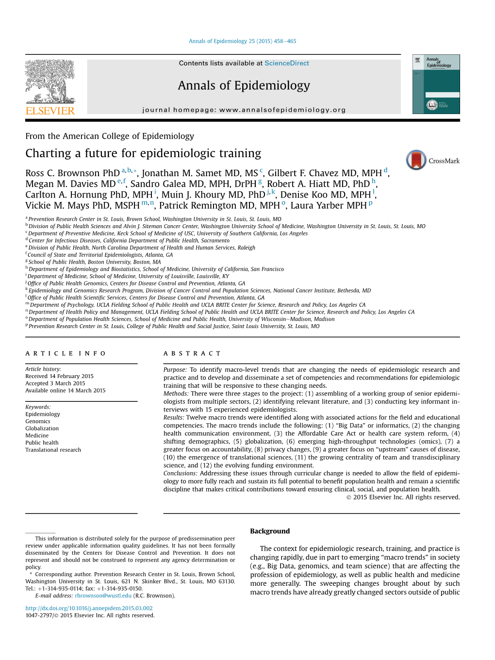 Charting a Future for Epidemiologic Training