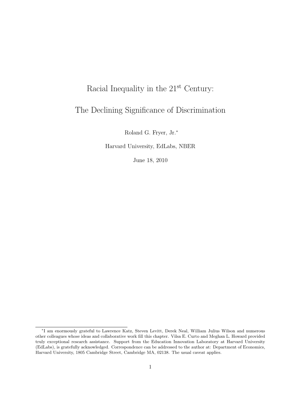 Racial Inequality in the 21St Century