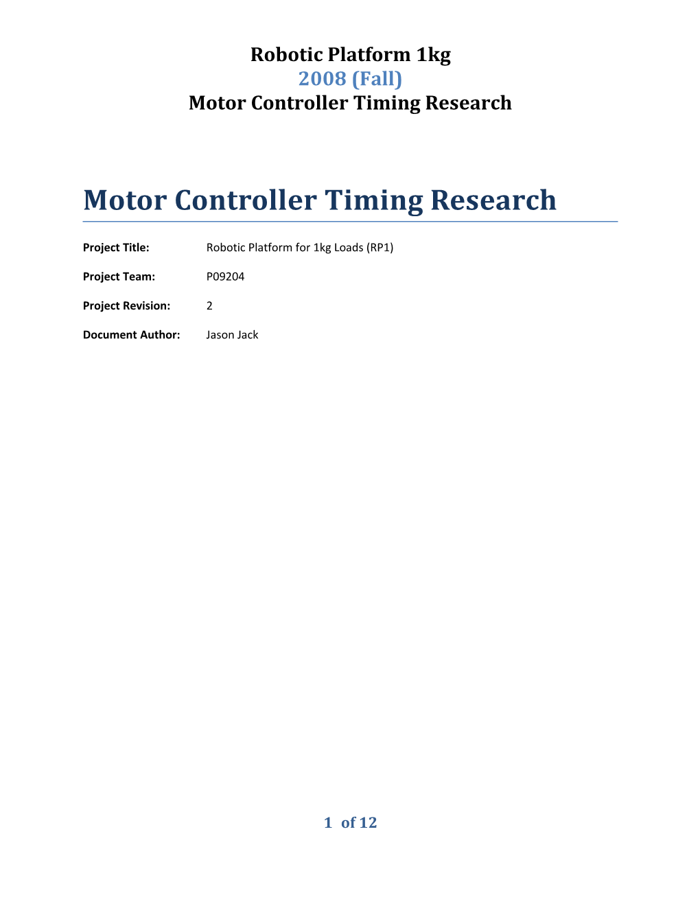 Motor Controller Timing Research