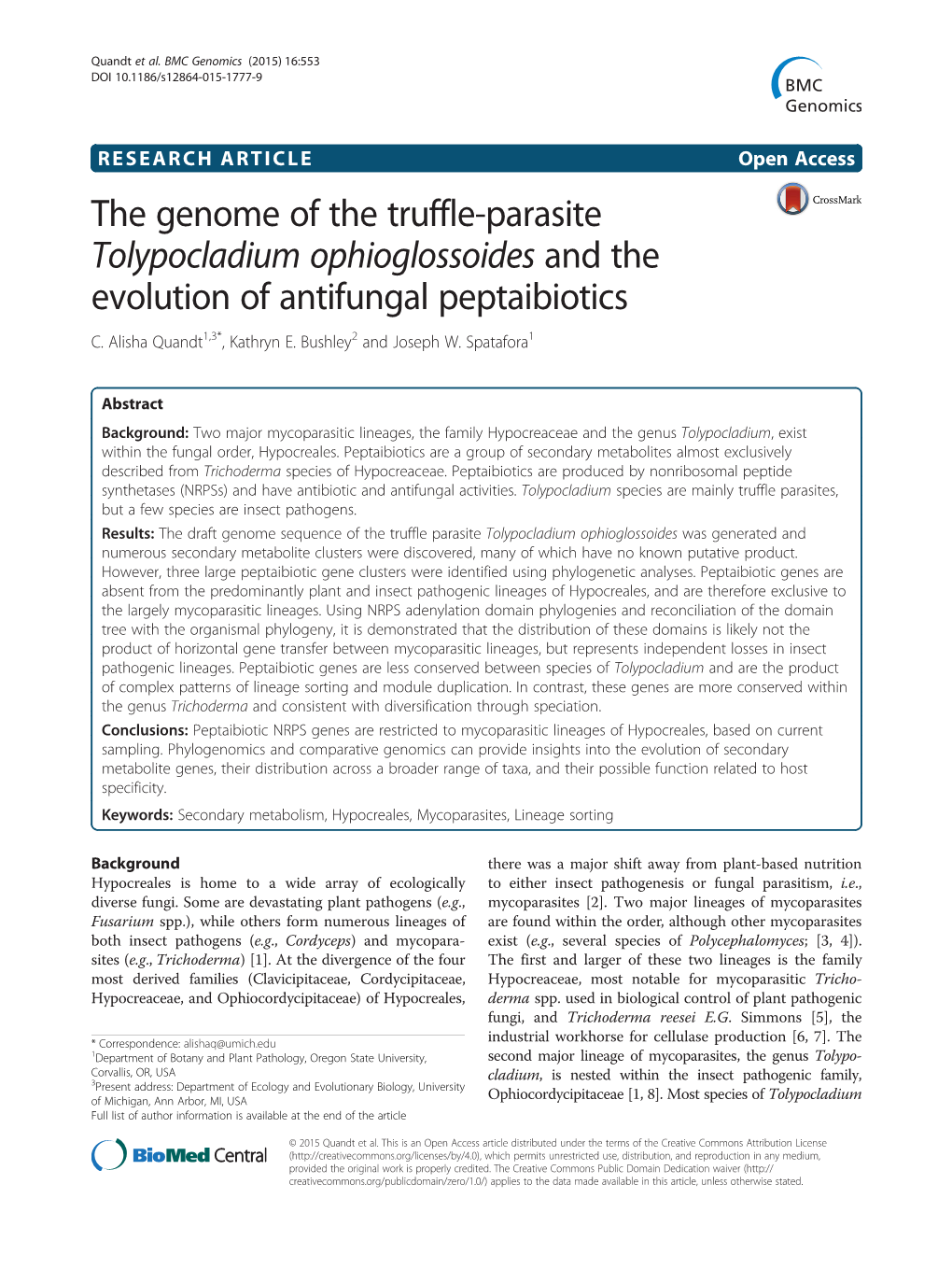 The Genome of the Truffle-Parasite Tolypocladium Ophioglossoides