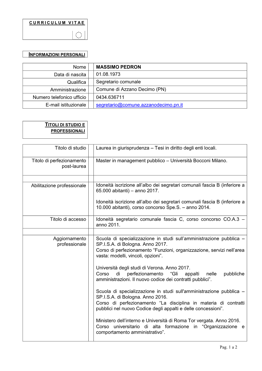 Curriculum Vitae in Formato Europeo