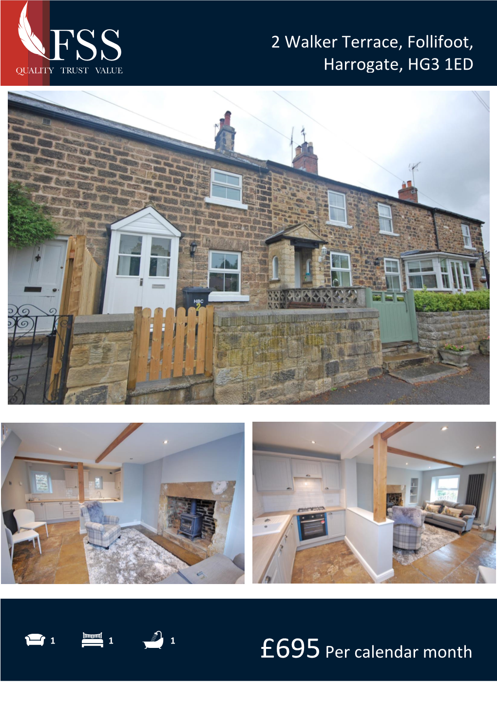 2 Walker Terrace, Follifoot, Harrogate, HG3 1ED £695Per Calendar Month