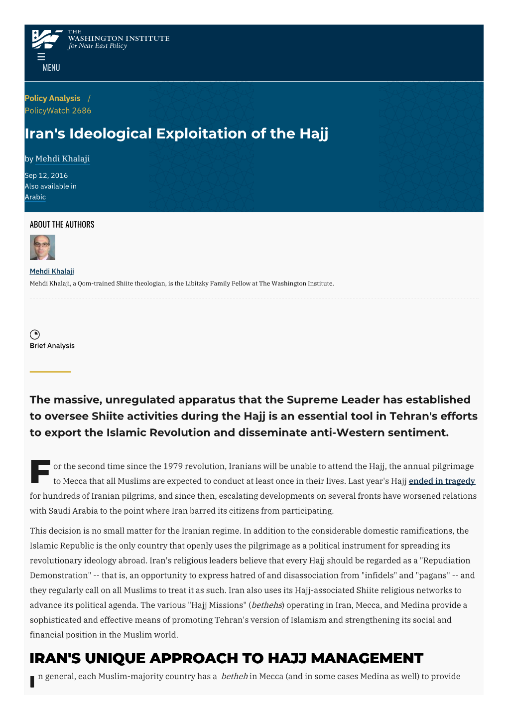 Iran's Ideological Exploitation of the Hajj | the Washington Institute