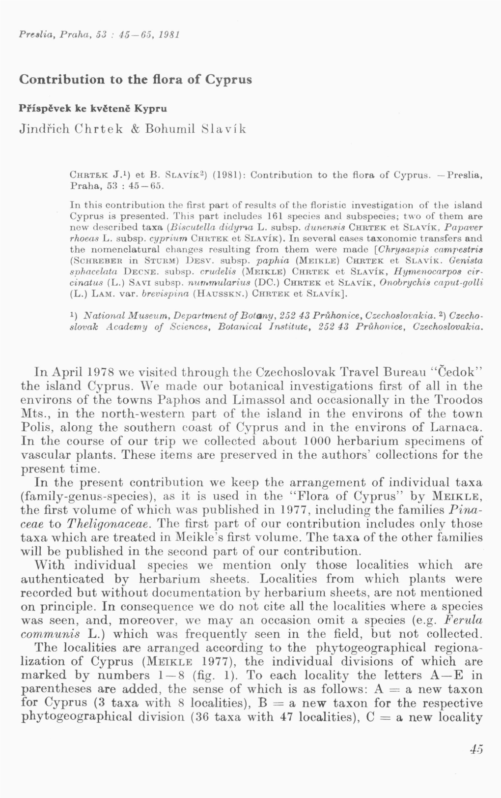 Contribution to the Flora of Cyprus