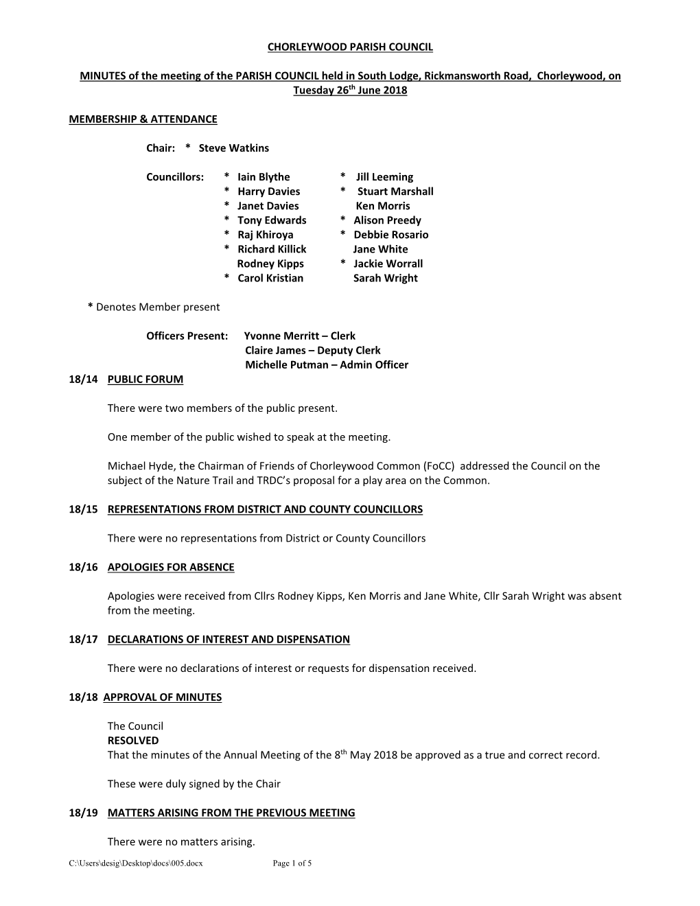 CHORLEYWOOD PARISH COUNCIL MINUTES of the Meeting of The