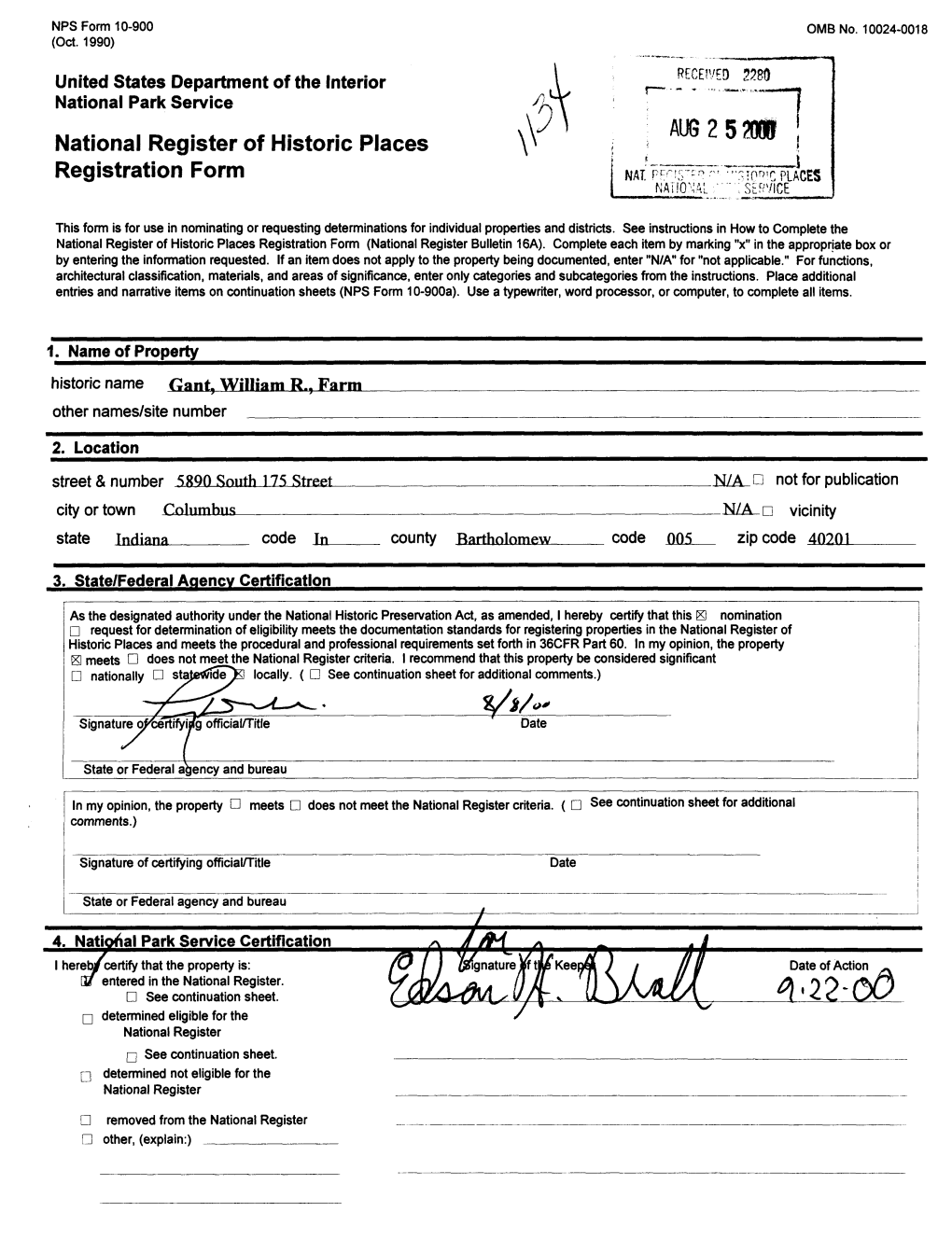 AUS2520W National Register of Historic Places Registration Form NAT PF!N Tv--? •'" •'•-Tpdir PLACES NATIONAL I'""; SERVICE