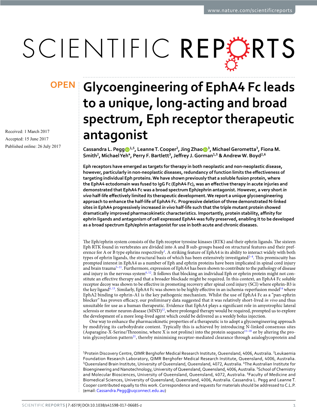 Glycoengineering of Epha4 Fc Leads to a Unique, Long-Acting and Broad