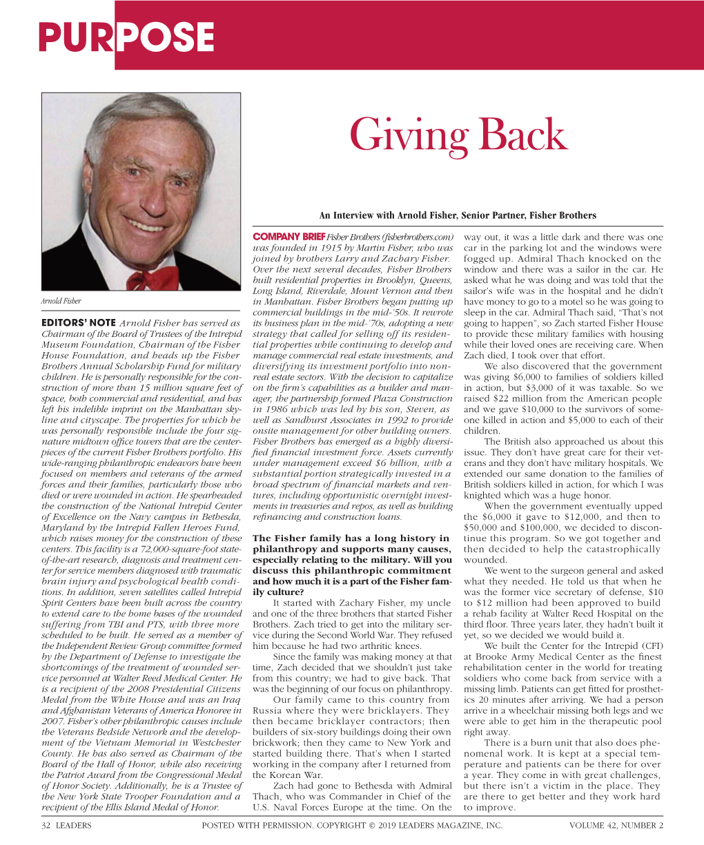 To Download a PDF of an Interview with Arnold Fisher, Senior Partner, Fisher Brothers