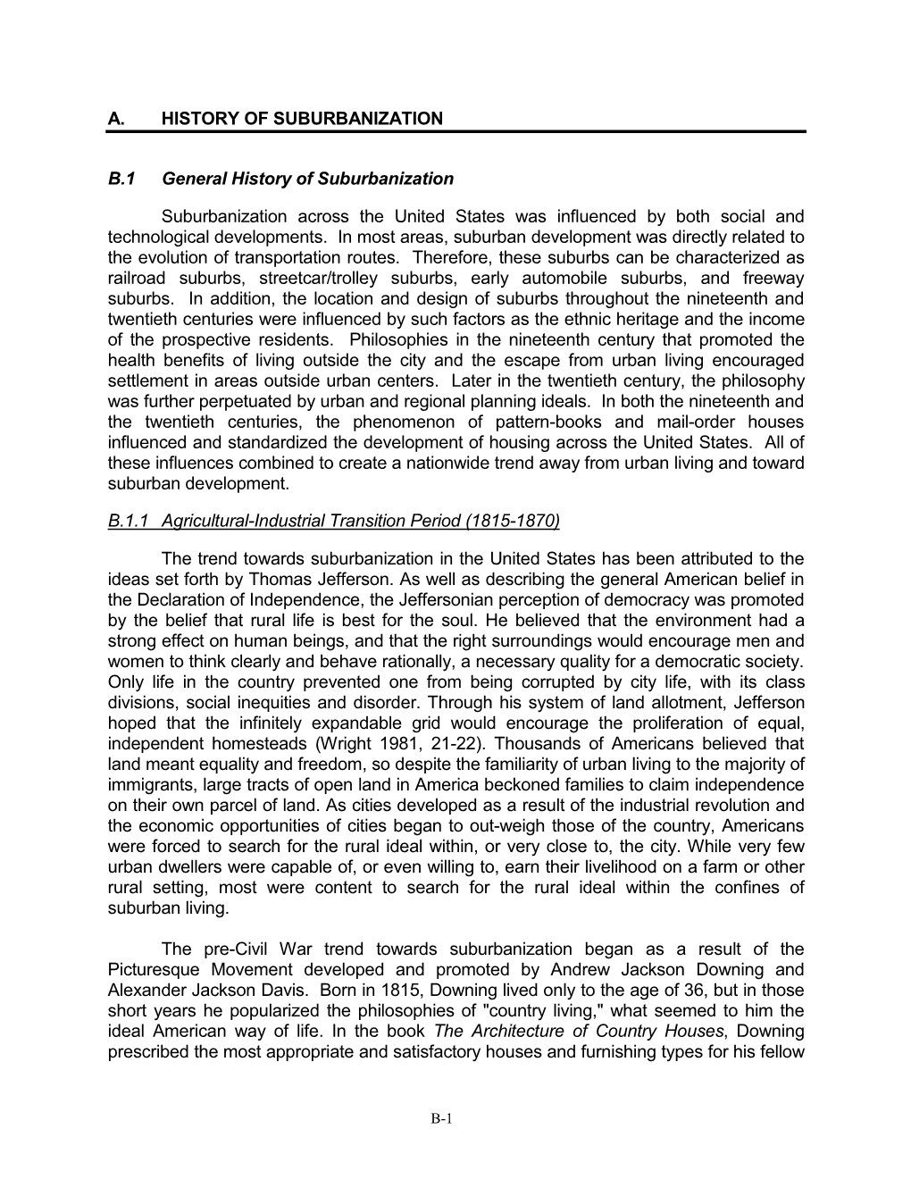 A. HISTORY of SUBURBANIZATION B.1 General History Of